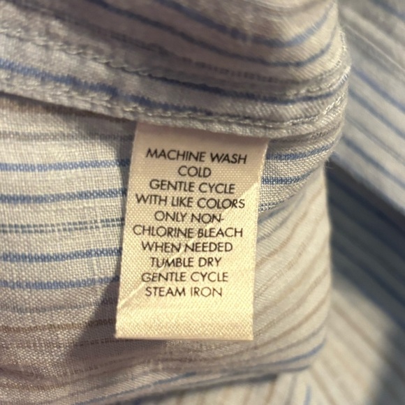 NEW Calvin Klein Long Sleeve Button Down Linen Shirt Size XL Thin Blue Stripe - Picture 7 of 11